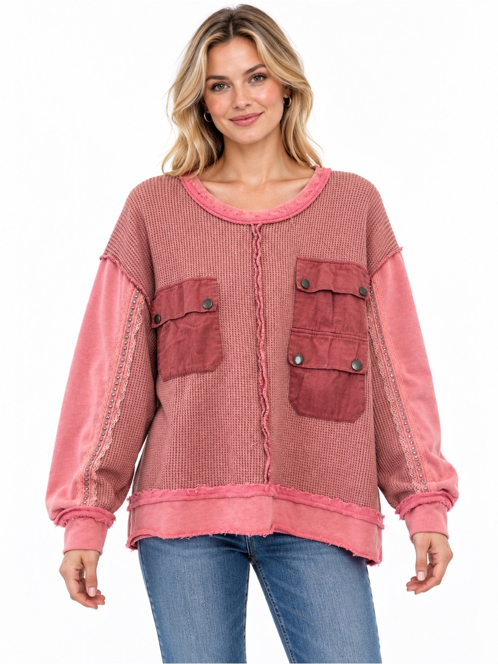 POL Washed Rose Utility Pocket Pullover Hoodie